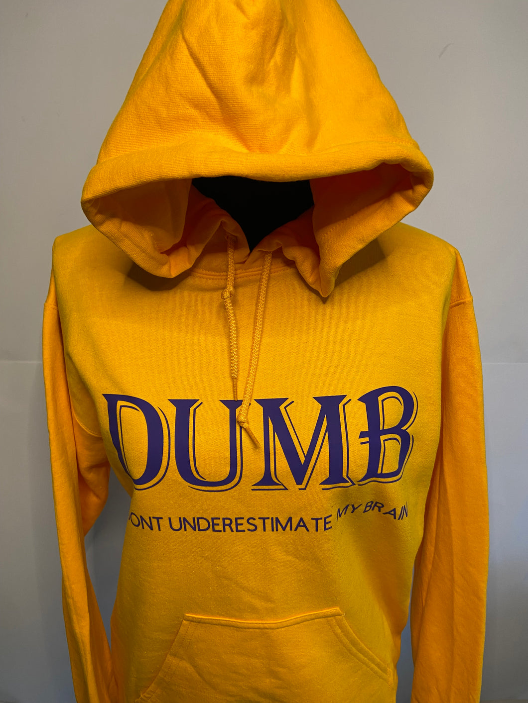 DUMB GOLD HOODIE- WITH PURPLE LETTERS