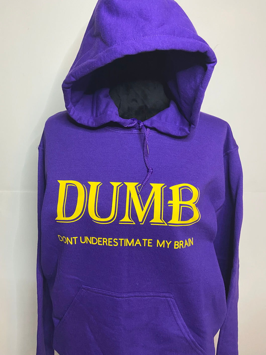 DUMB PURPLE HOODIE W/  MUSTARD LETTERS